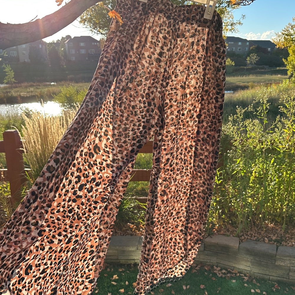 Leopard Print Palazzo pants [side slit]
